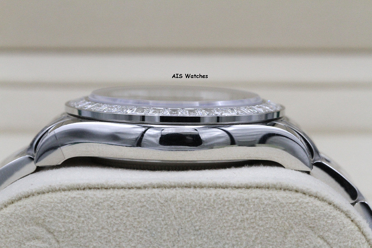 BNIB Rolex 116576TBR Platinum Daytona Cosmograph Ice Blue Arabic Dial Baguette Diamond Bezel B&P
