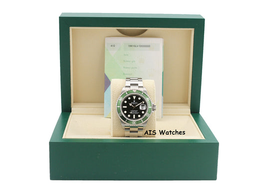 Rolex Submariner 16610LV 50th Anniversary Kermit D Serial Box & Papers