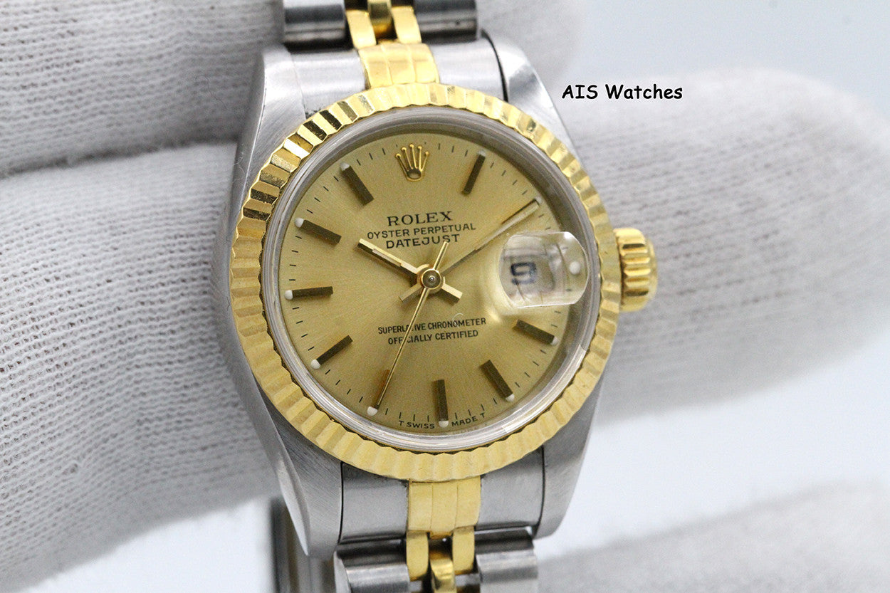 Rolex Ladies Two-Tone DateJust 69173 Champagne Dial 26MM S Serial - 1995 with Papers