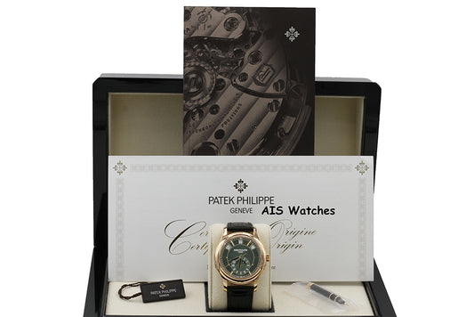 BNIB Patek Philippe Annual Calendar 5205R Rose Gold Green Dial Box & Papers