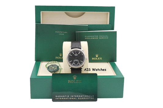 BNIB Rolex 52509 Perpetual 1908 18K White Gold Black Dial Leather Strap 39MM BP