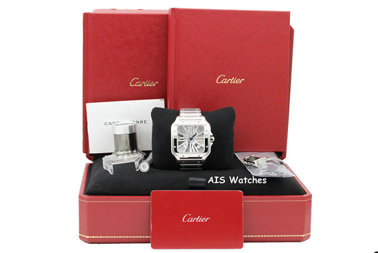 BNIB Cartier Santos De Cartier Large Steel Skeleton WHSA0015 Box & Papers