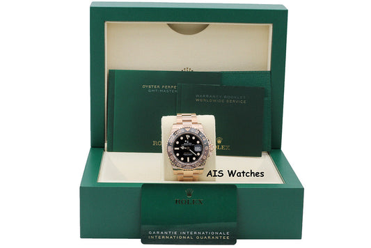 BNIB Rolex 126715 CHNR GMT Master II 18K Rose Gold RootBeer Ceramic Box & Paper