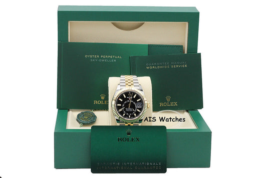 Rolex 326933 Sky-Dweller 18K Yellow Gold / SS Jubilee Black Dial Box & Papers