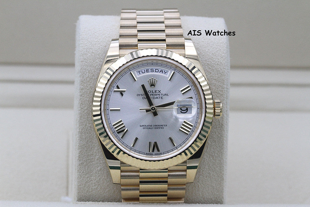 awwBNIB Rolex 228238 DayDate 40MM DD40 Yellow Gold Silver Roman