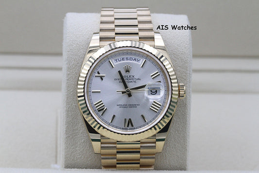 BNIB Rolex 228238 DayDate 40MM DD40 Yellow Gold Silver Roman Dial