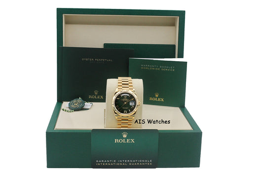BNIB Rolex 128238 DayDate 36MM DD36 Yellow Gold Green Ombre Roman Dial B&P