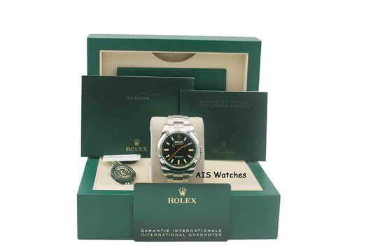Rolex Milgauss 116400 GV Green Crystal Black Dial 2021 Box & Papers