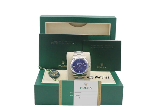Rolex 114300 Oyster Perpetual 39MM Blue Dial 2018 Box & Papers