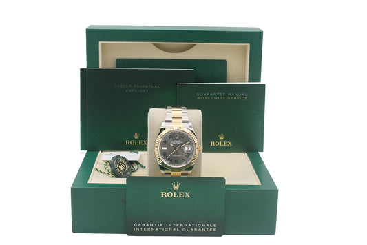 Rolex 126333 DateJust 41MM 18K YG/SS Slate Roman Wimbeldon Dial Oyster B&P