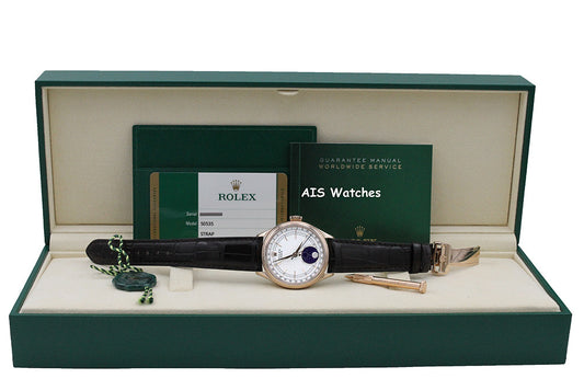 Rolex 50535 Cellini Moonphase 18K Everose Gold 39MM White Lacquer Dial BP