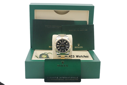 Rolex 326933 Sky-Dweller 18K Yellow Gold / Stainless Steel Black Dial B&P