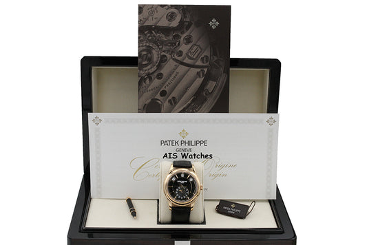 Patek Philippe Annual Calendar 5205R Rose Gold Black Dial Box & Papers