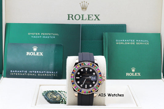 Rolex Yachtmaster 116695SATS Gem Set Bezel Everose Gold OysterFlex Strap B&P