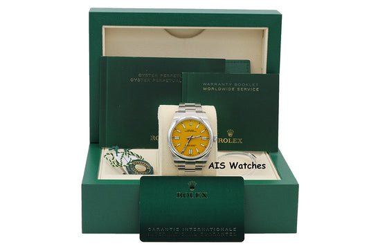 BNIB Rolex 124300 Oyster Perpetual 41 MM Yellow Dial Box & Papers