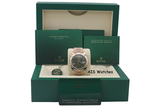BNIB Rolex 228235 DayDate 40MM DD40 Rose Gold Olive Green Roman Dial B&P