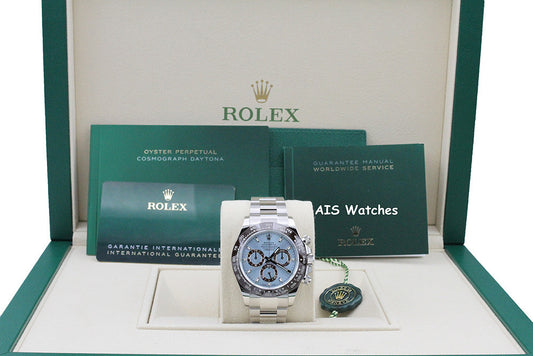 BNIB Rolex 116506 Platinum Daytona Cosmograph Ice Blue Dial Platona Box & Papers