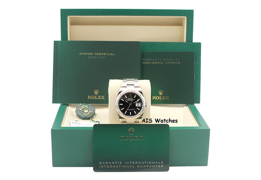 Rolex Datejust 36MM 126234 Oyster Black Stick Dial Stainless Steel B&P