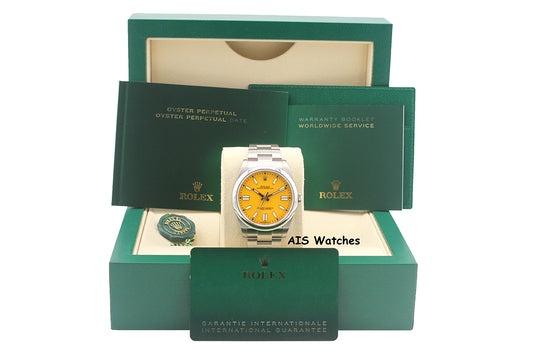 Rolex 124300 Oyster Perpetual 41 MM Yellow Dial 2022 Box & Papers