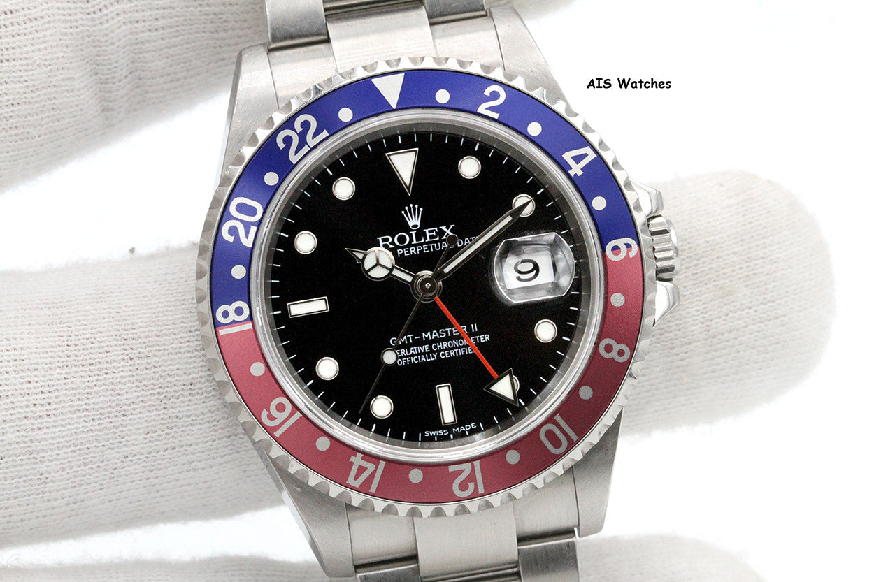 Rolex GMT Master II 16710 3186 Z Serial Pepsi / Black Insert Box & Papers