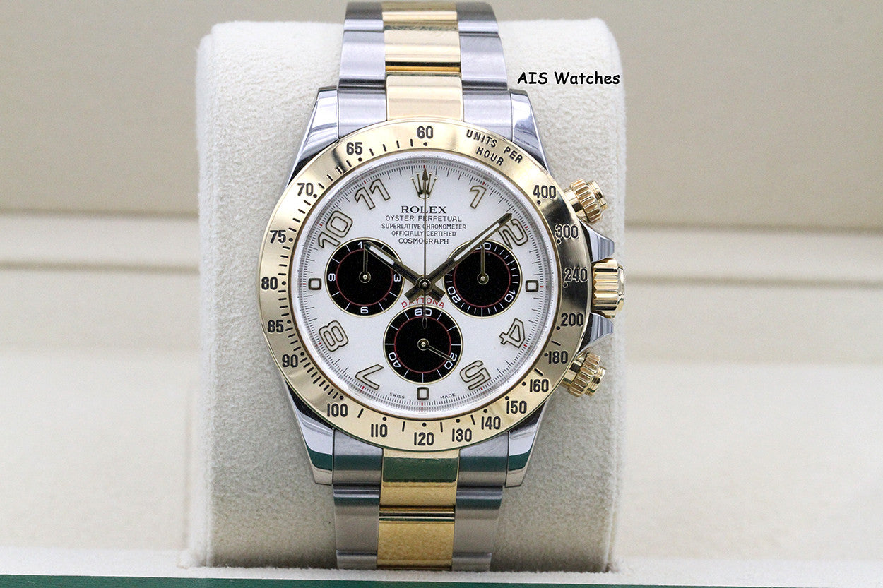 あー Rolex Daytona 116523 18K YG / SS Panda Arabic Racing Dial