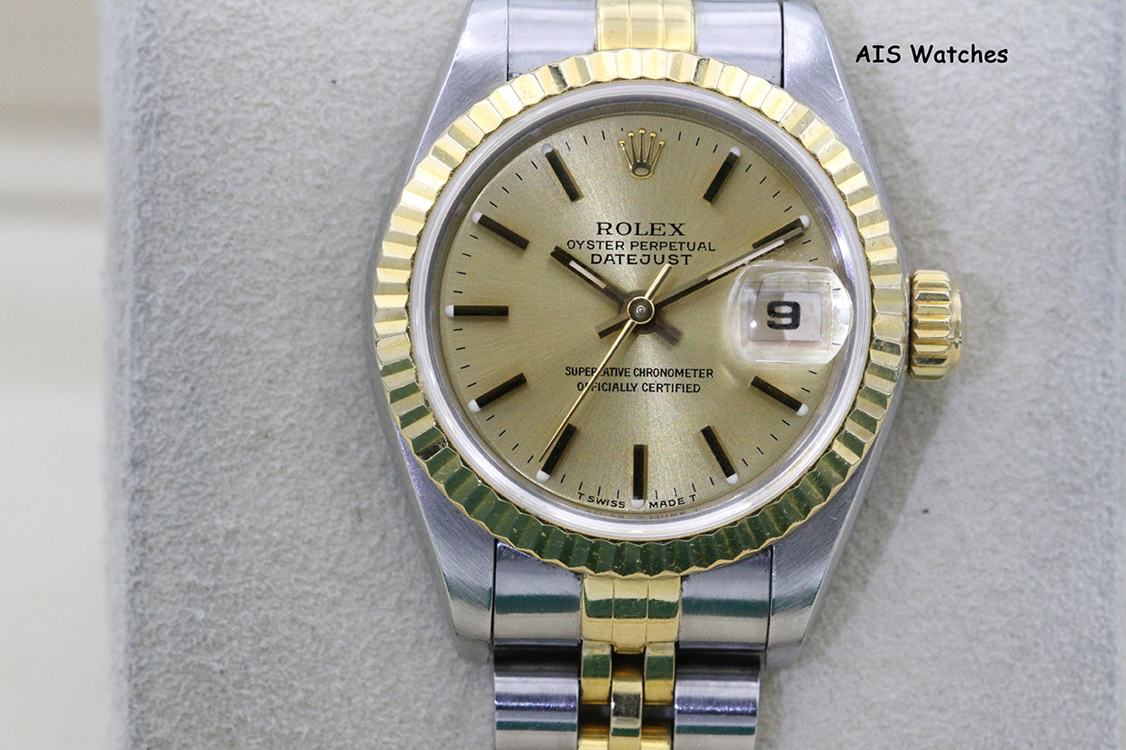 Rolex Ladies Two-Tone DateJust 69173 Champagne Dial 26MM S Serial - 1995 with Papers