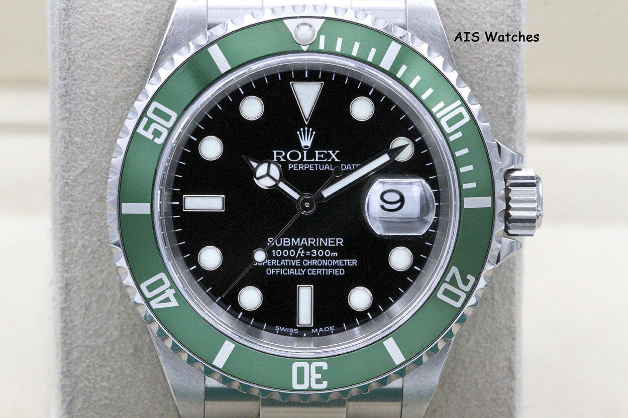 Rolex Submariner 16610LV 50th Anniversary Kermit D Serial Box & Papers