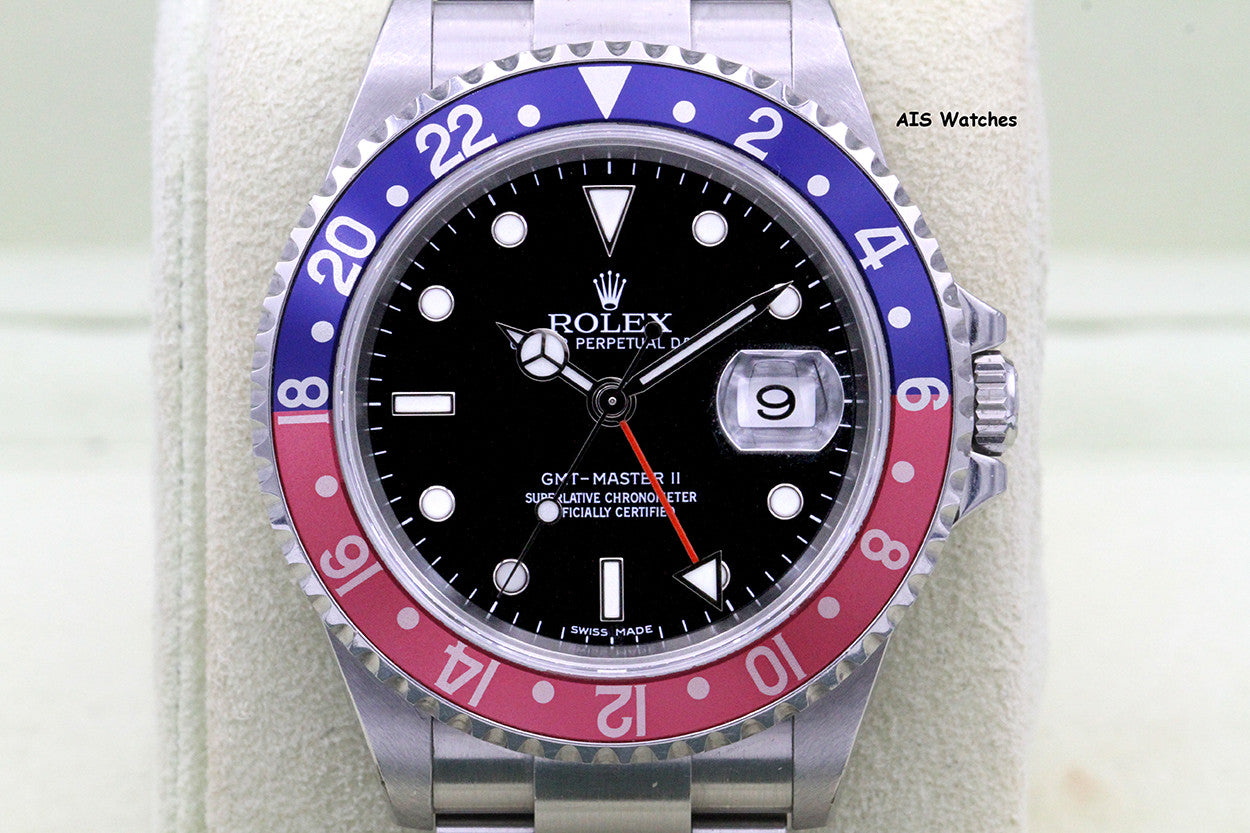 Rolex GMT Master II 16710 3186 Z Serial Pepsi / Black Insert Box & Papers