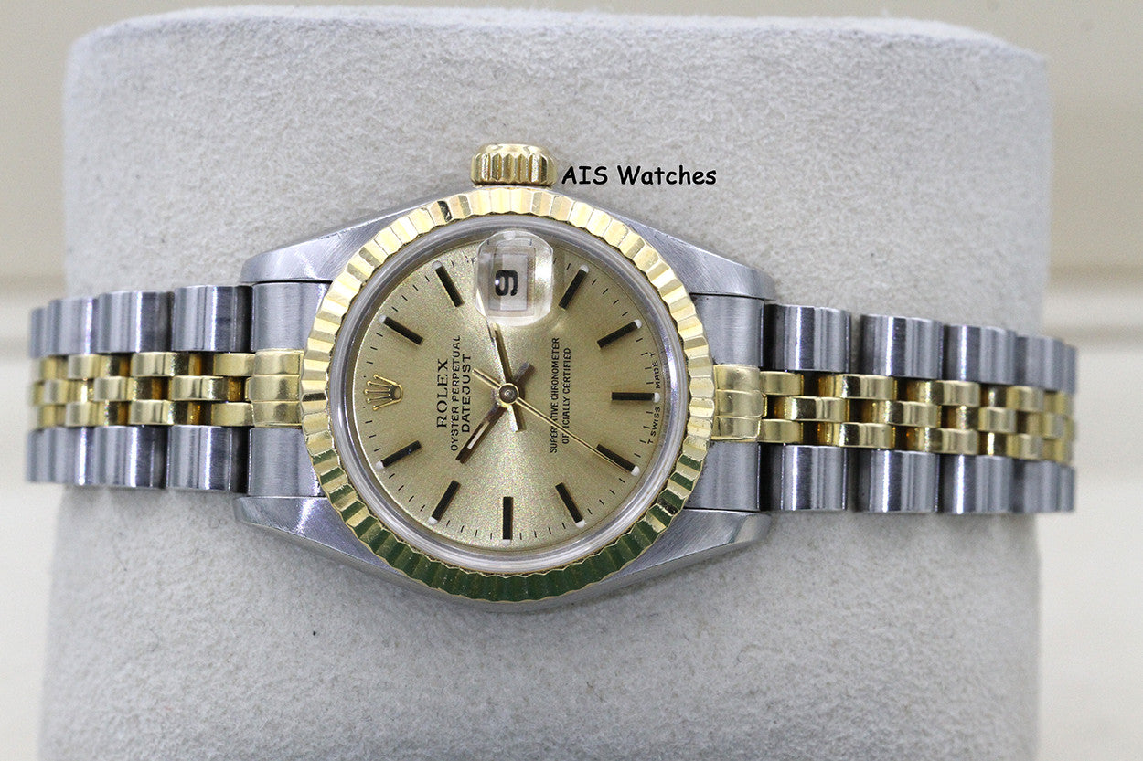 Rolex Ladies Two-Tone DateJust 69173 Champagne Dial 26MM S Serial - 1995 with Papers