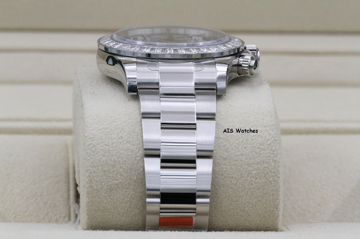 BNIB Rolex 116576TBR Platinum Daytona Cosmograph Ice Blue Arabic Dial Baguette Diamond Bezel B&P