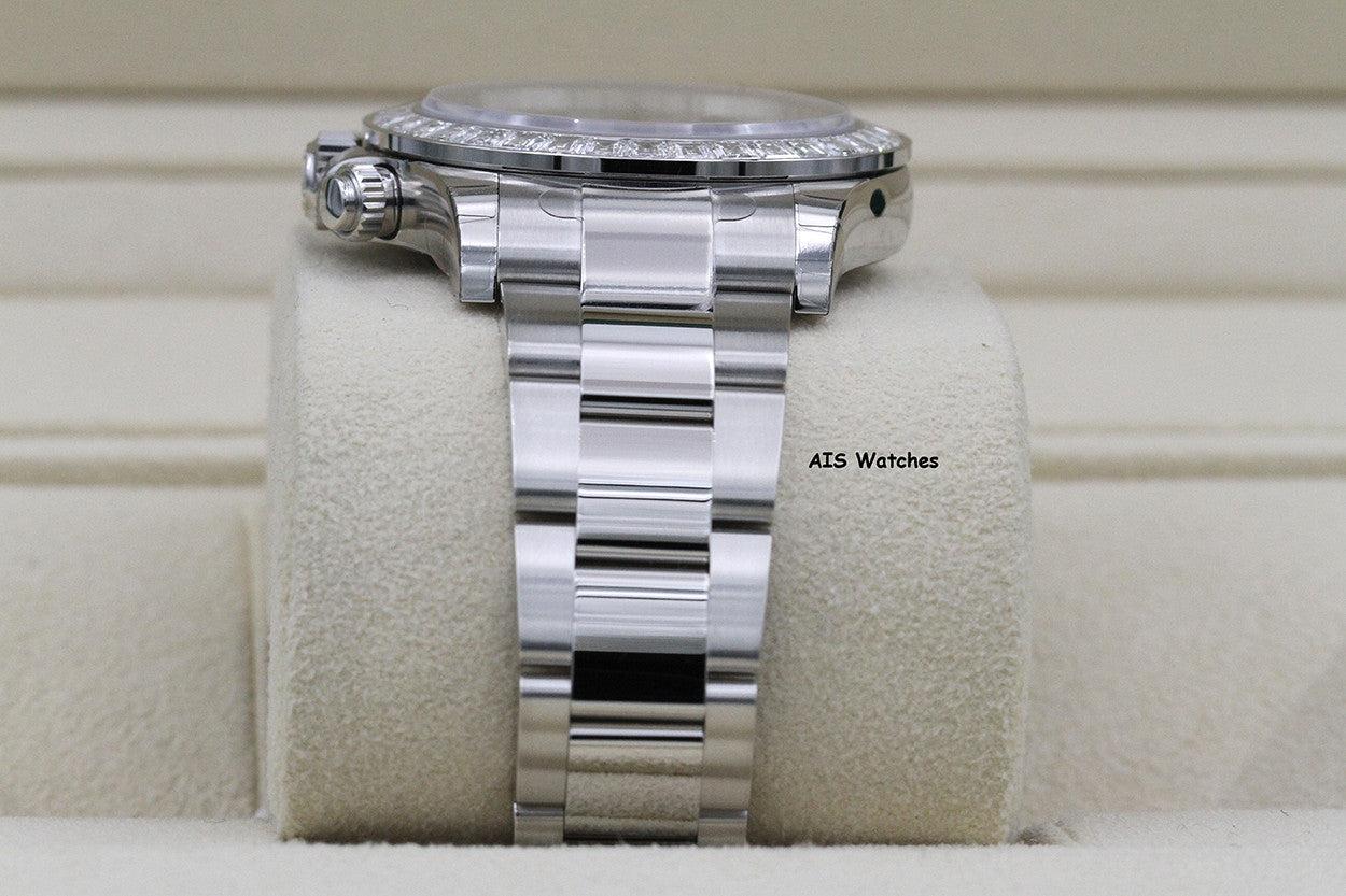 BNIB Rolex 116576TBR Platinum Daytona Cosmograph Ice Blue Arabic Dial Baguette Diamond Bezel B&P