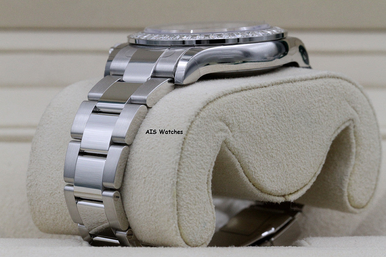 BNIB Rolex 116576TBR Platinum Daytona Cosmograph Ice Blue Arabic Dial Baguette Diamond Bezel B&P