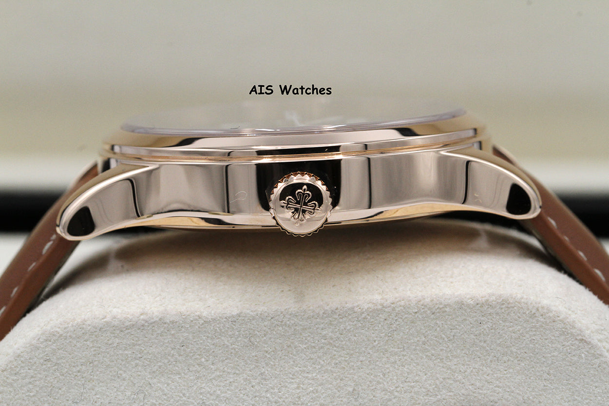 Patek Philippe 5524R Calatrava Pilot Travel Time Rose Gold Brown Dial 42MM Box & Paper