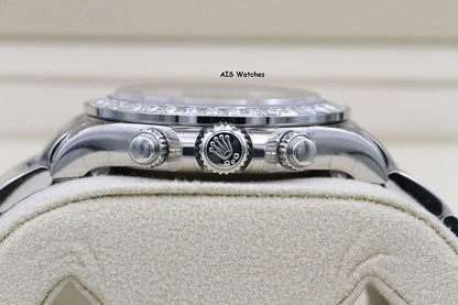 BNIB Rolex 116576TBR Platinum Daytona Cosmograph Ice Blue Arabic Dial Baguette Diamond Bezel B&P