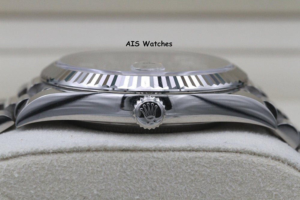 BNIB Rolex 228239 DayDate 40MM DD40 White Gold Diamond Pave Sapphire Baguettes