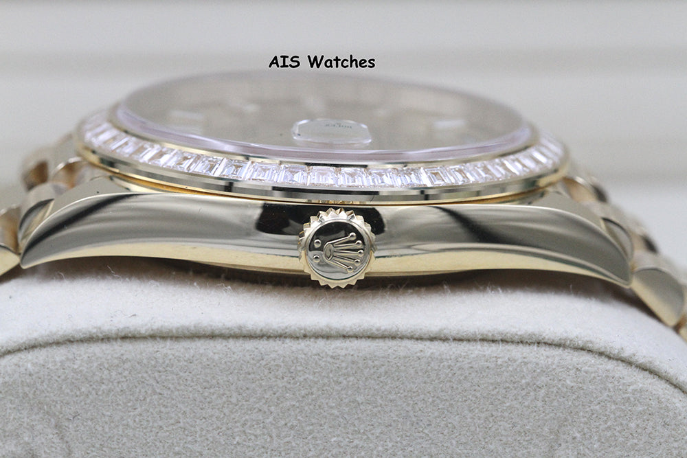 BNIB Rolex 228398TBR DayDate 40 18K YG Champagne Baguette Diamond Dial / Bezel