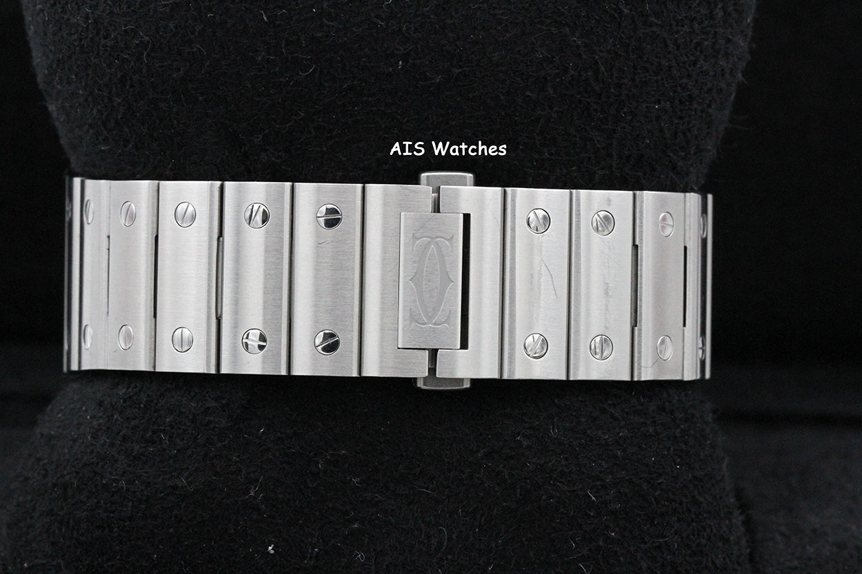 Cartier Santos De Cartier Large Steel WSSA0076 Dual Time GMT Grey Dial Box & Papers
