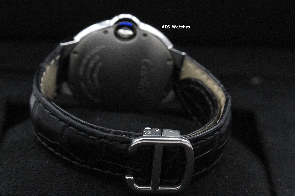 Cartier Ballon Bleu W6920085 SS 33MM Leather Strap Silver Dial Box & Papers