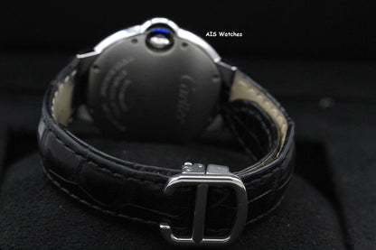 Cartier Ballon Bleu W6920085 SS 33MM Leather Strap Silver Dial Box & Papers