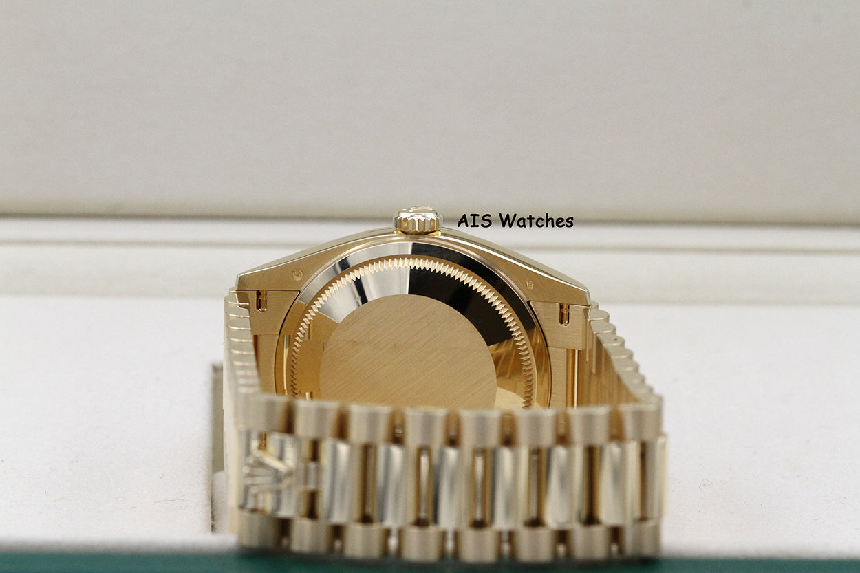 BNIB Rolex 128238 DayDate 36MM DD36 Yellow Gold Green Ombre Roman Dial B&P