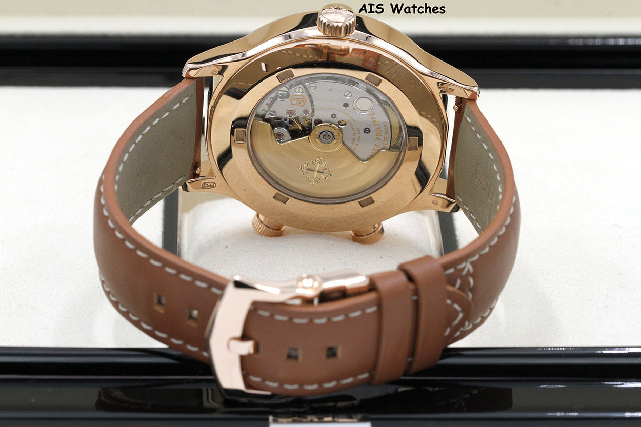 Patek Philippe 5524R Calatrava Pilot Travel Time Rose Gold Brown Dial 42MM Box & Paper