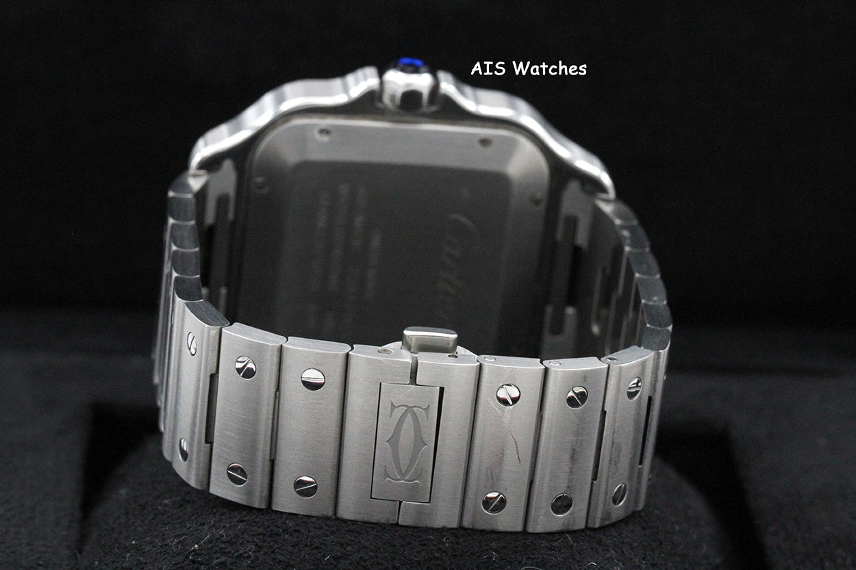 Cartier Santos De Cartier Large Steel WSSA0076 Dual Time GMT Grey Dial Box & Papers