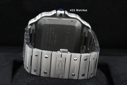 Cartier Santos De Cartier Large Steel WSSA0076 Dual Time GMT Grey Dial Box & Papers