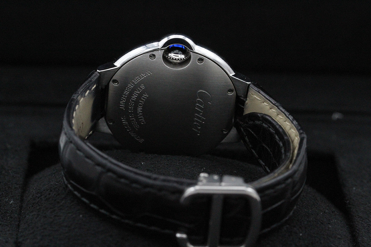 Cartier Ballon Bleu W6920085 SS 33MM Leather Strap Silver Dial Box & Papers