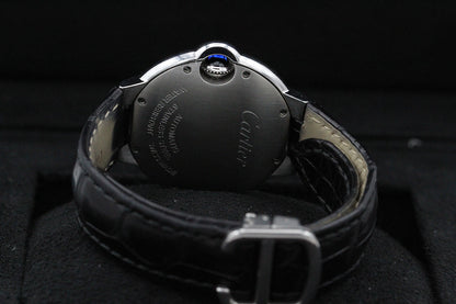 Cartier Ballon Bleu W6920085 SS 33MM Leather Strap Silver Dial Box & Papers