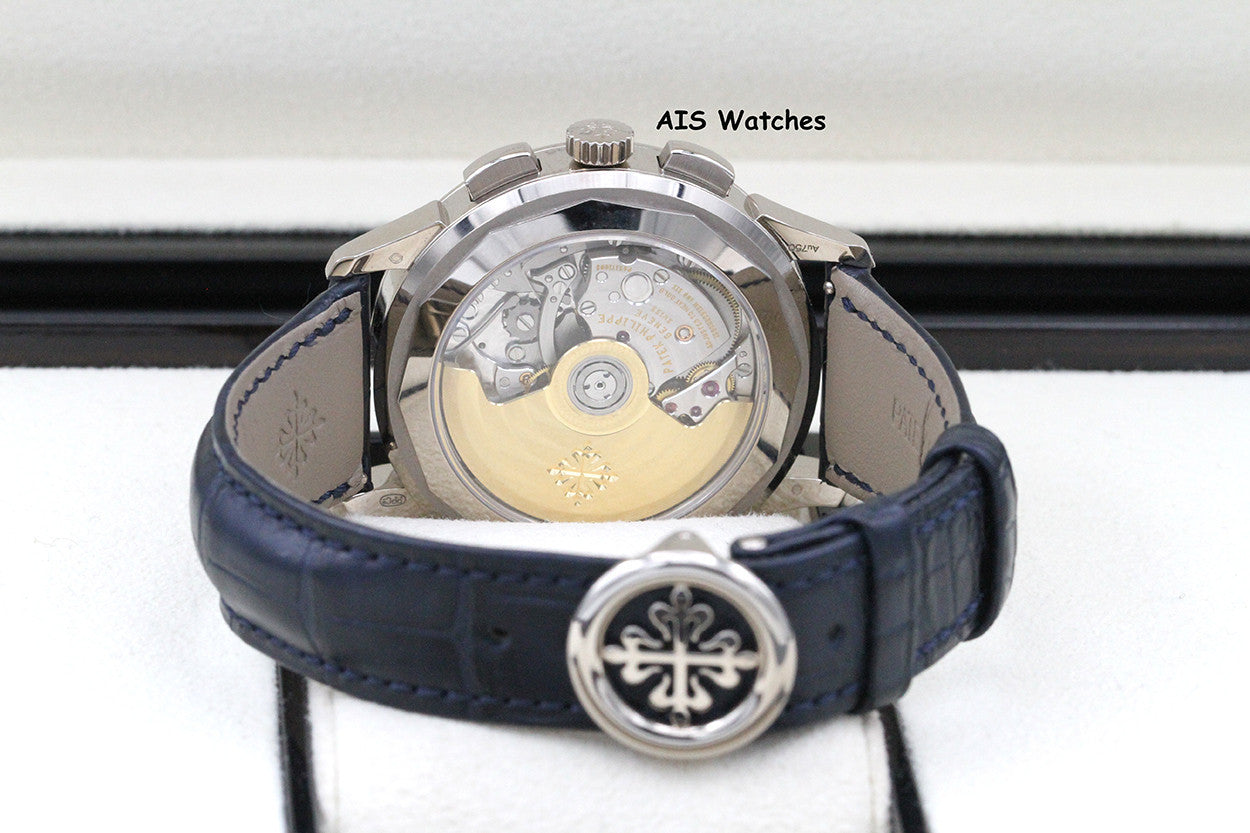 Patek Philippe 5930G World Time Chronograph White Gold Blue Dial Box & Paper