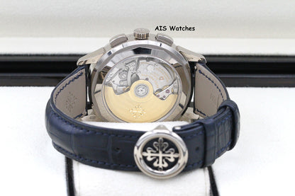 Patek Philippe 5930G World Time Chronograph White Gold Blue Dial Box & Paper
