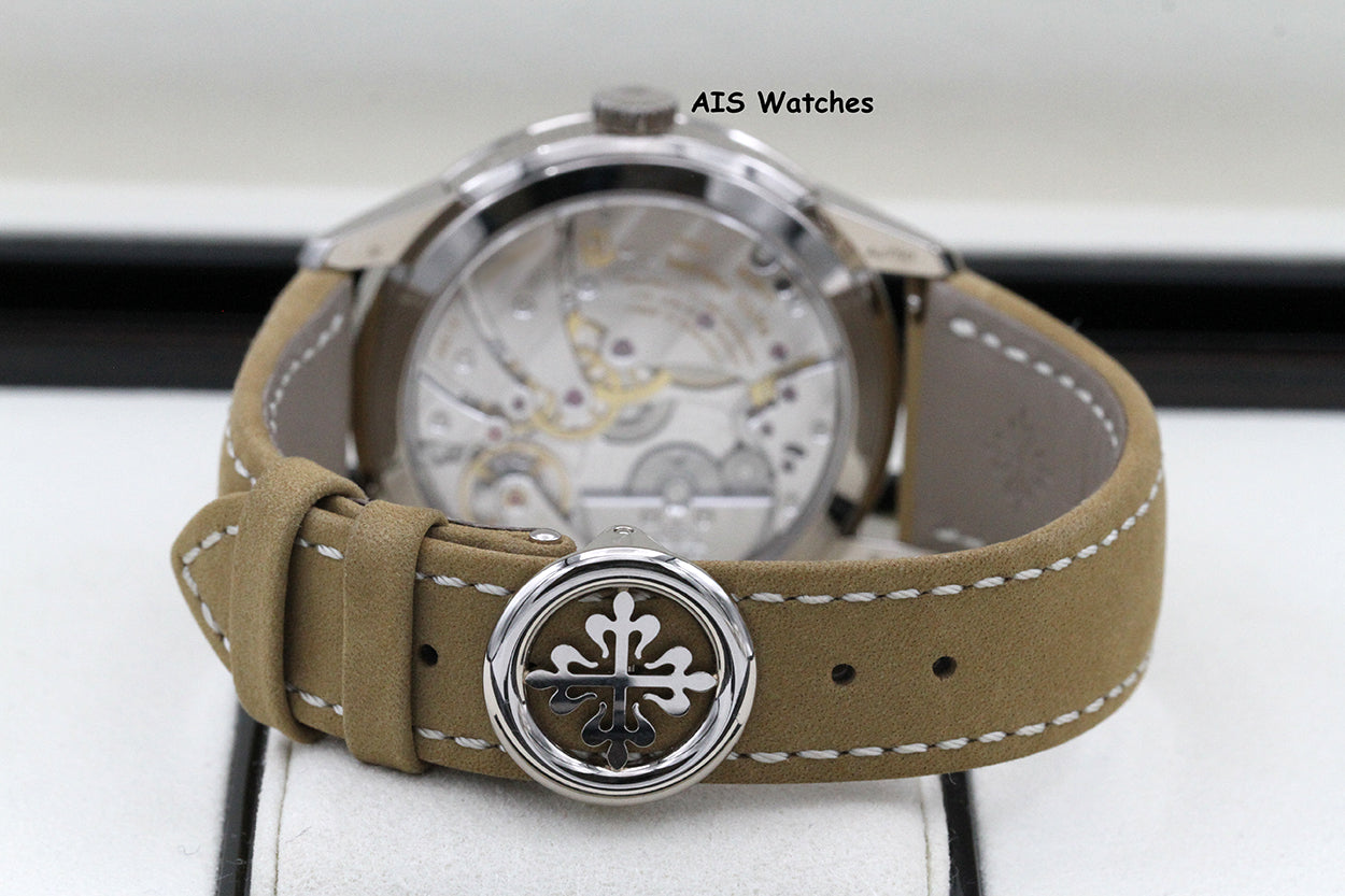 BNIB Patek Philippe Calatrava Annual Calendar Travel Time 5326G 18K White Gold Charcoal Dial Box & Papers