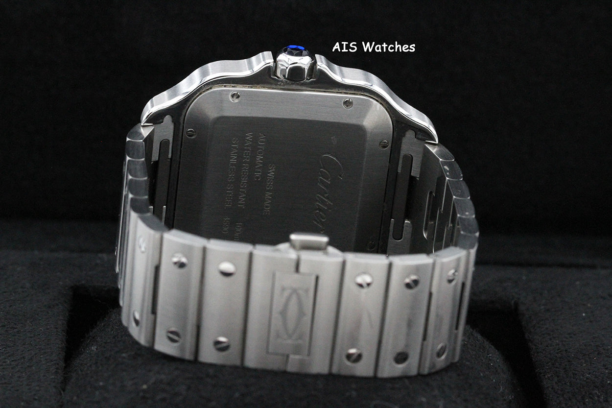 Cartier Santos De Cartier Large Steel WSSA0076 Dual Time GMT Grey Dial Box & Papers