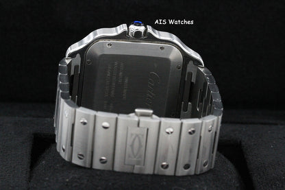 Cartier Santos De Cartier Large Steel WSSA0076 Dual Time GMT Grey Dial Box & Papers
